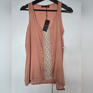 Dex Dusty Rose Tank with Ivory Crochet Panel Size S